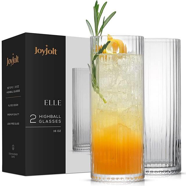 JoyJolt Fluted Highball Glasses – ELLE 16oz Tall Drinking Glasses. 2 Ribbed Highball Glasses. Gin and Tonic Glasses, Cocktail Glasses, Juice Tumblers & Water Glasses. Vintage Style Drinking Glasses