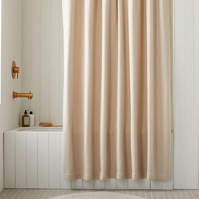 Organic Mini Waffle-Weave Shower Curtain, Oatmeal, 72"x74"