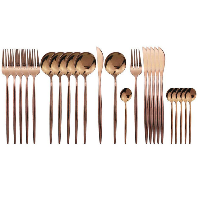 JASHII 24 Pieces 304 Stainless Steel Rose Cutlery Set Home Kitchen Silverware Set, Mirror Polished, Knife/Fork/Spoon, Modern Elegant Silverware Set for Party, Christmas