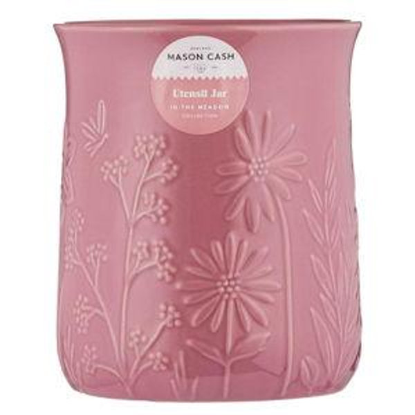 Mason Cash In the Meadow Utensil Holder 1.3 Litre Embossed Floral Design, Durable Stoneware – Ideal for Storing Kitchen Tools and Gadgets – Classic Kitchen Storage (H15 x Dia 12.5cm)