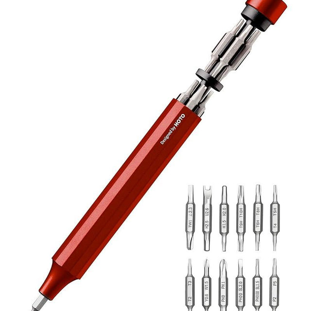 HOTO 24 in 1 Multi Bit Mini Screwdriver Set Magnetic, Manual Precision Screwdriver Set, EDC Pen Screwdriver for Eyeglasses, Electronics, Watches, Phones, Laptops, Cameras, Cinnabar Red