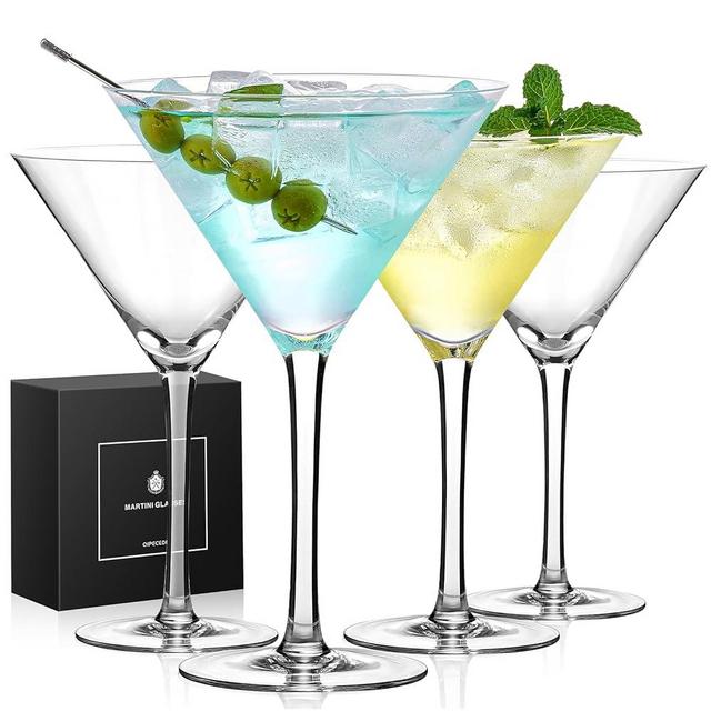 Qipecedm Martini Glasses Set of 4, 9 oz Crystal Cocktail Glasses, Hand Blown Crystal Martini Glasses for Espresso Martini, Cosmopolitan, Manhattan, Gimlet, Home Bar, Party, Martini Glassware Gift Set