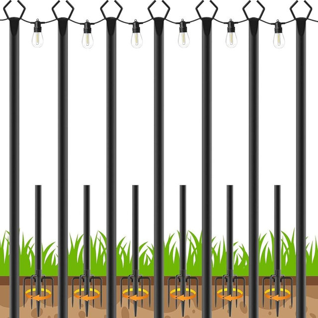 AHRLHR 7 Pack String Light Poles,Poles for Outdoor String lights10 Ft Metal Poles with Fork for Outdoor String Lights,Outdoor Light Poles with Fork,Patio,Deck,Backyard