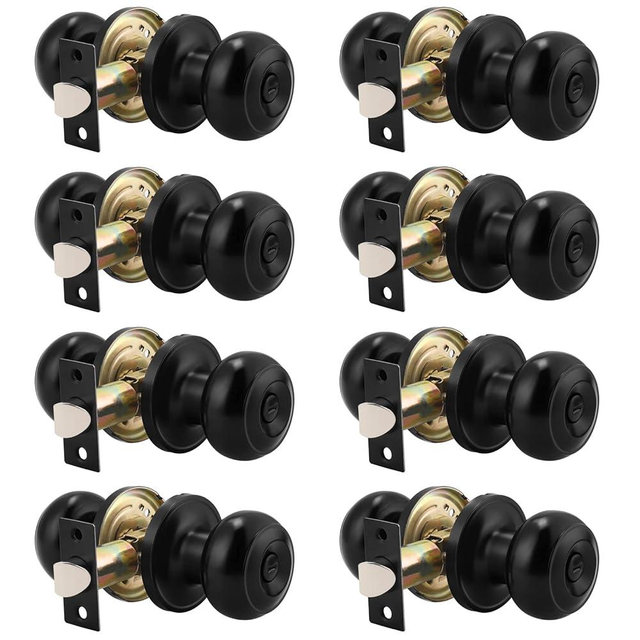 Probrico (8 Pack Round Privacy Door Knob (Thumb Turn Lock on The Inside), Keyless Doorknobs Interior/Exterior Lockset, Privacy Knobs for Bedroom/Bathroom, Black Modern Design Door Hardware