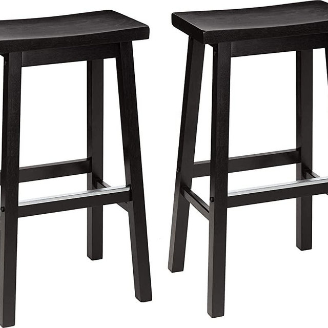 AmazonBasics Classic Solid Wood Saddle-Seat Kitchen Counter Stool with Foot Plate 29 Inch, Black, Set of 2