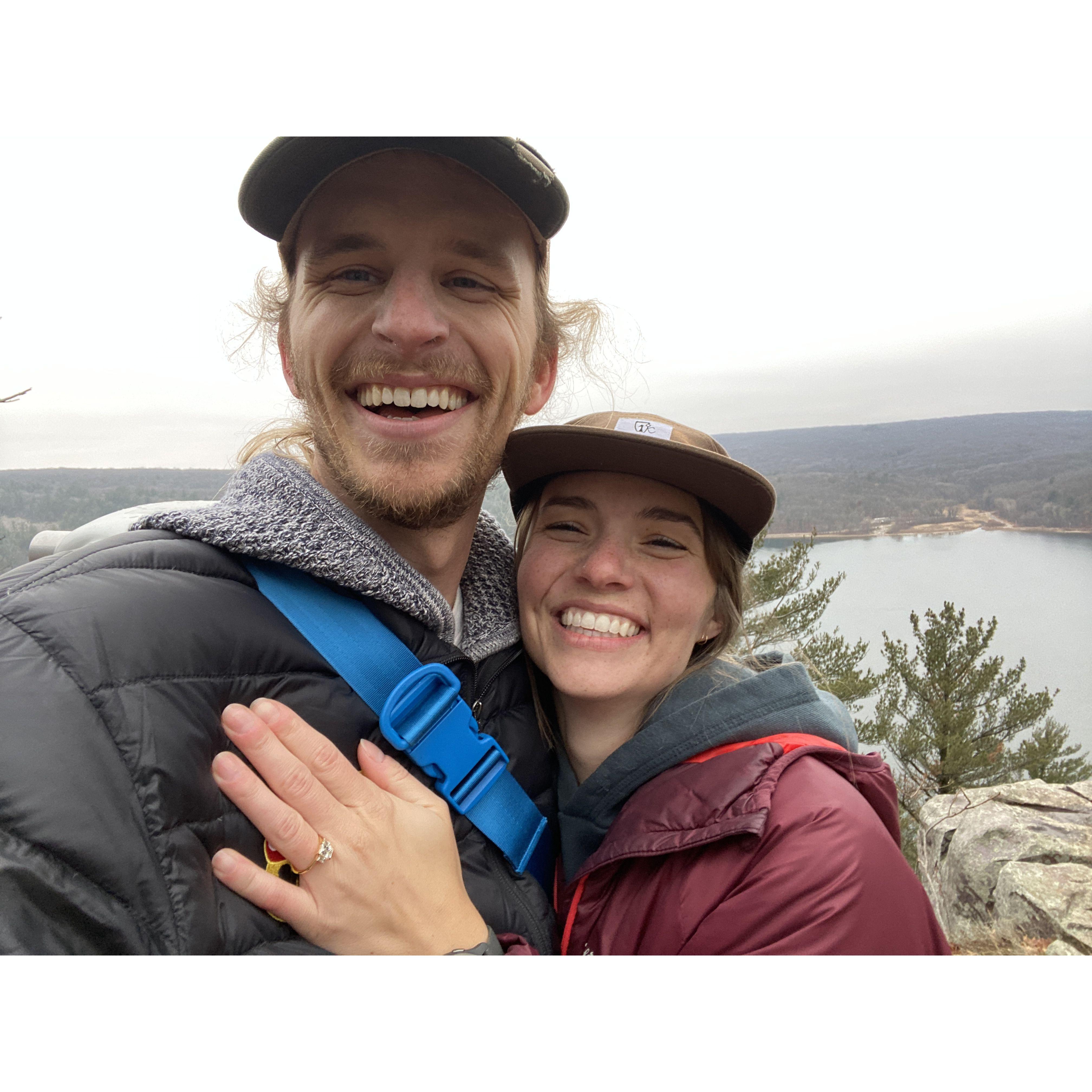 Almost 5 years after our first date at Devil's Lake, we got engaged at Devil's Lake.