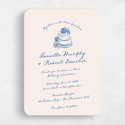 Blue Rounded Wedding Invitation - Cerise Portrait
