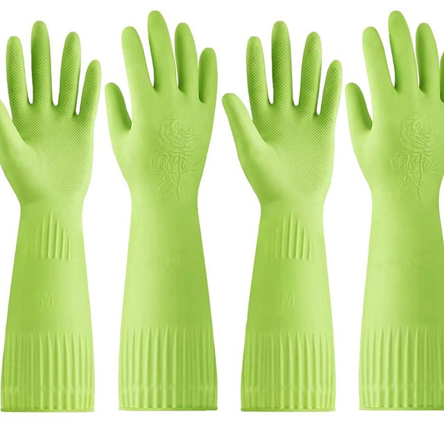 Disfore Rubber-Gloves Dishwashing Gloves for Cleaning-Kitchen - 2 Pairs Long Household Cleaning Gloves for Washing Dishes