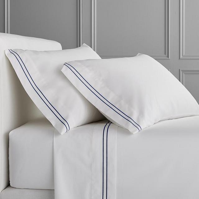 Chambers® Italian Hotel Embroidered Pillowcase, Set of 2, Standard, Navy