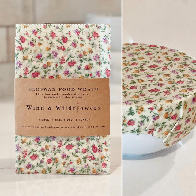 3 piece Beeswax wrap starter pack - reusable eco friendly food safe homemade bowl cover for kitchen storage made in USA - handmade under 20