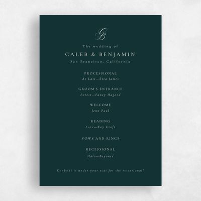 Dark Emerald, Green Wedding Program - Twila