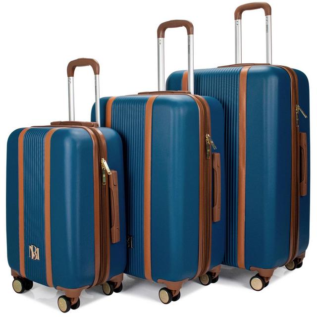 Badgley Mischka Mia Expandable Hardside Checked 3pc Luggage Set - Navy