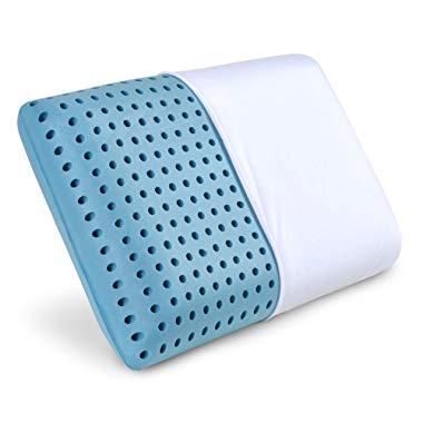 PharMeDoc Blue Cooling Memory Foam Pillow Ventilated Hole-Punch Memory Foam Bed Pillow Infused with Cooling Gel incl. Removable Pillow Case - Standard Size