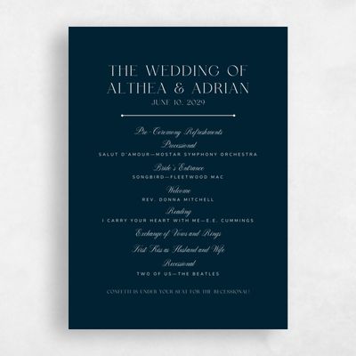 Darkest Teal, Blue Wedding Program - Conrad