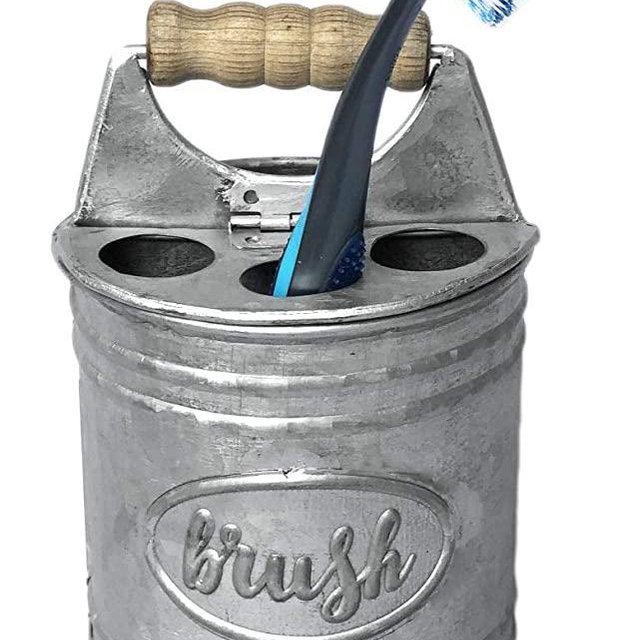 Autumn Alley Rustic Galvanized Hinged Toothbrush Holder | Adds Organization and Farmhouse Charm to Your Rustic Bathroom (Galvanized Grey)