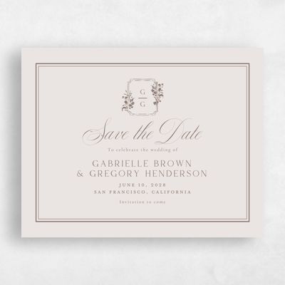 Light Greige, Beige Wedding Save the Date - Emelina Landscape