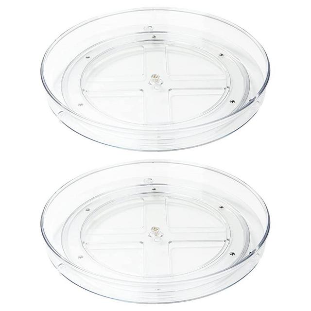 2 Pack Lazy Susan Turntable for Cabinet, 9 Inch Clear Lazy Susan Organizer, Plastic Lazy Susan Rotating Spice Rack for Kitchen Cabinet Pantry Fridge Countertop