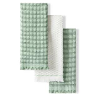 KitchenAid Gourmet Series Gridlines Kitchen Towels 3-Pack Set, 100% Cotton Absorbent, Pistachio Green, 18"x28"