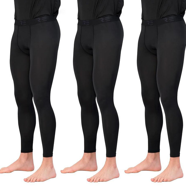 Real Essentials 3 Pack: Men's Active Compression Pants - Workout Base Layer Tights Running Leggings (Available in Big & Tall)