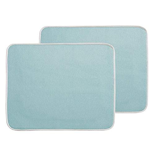 mDesign Ultra Absorbent Reversible Microfiber Dish Drying Mat and Protector for Kitchen Countertops, Sinks: Folds for Compact Storage, Large - 2 Pack - Aqua Blue/Ivory