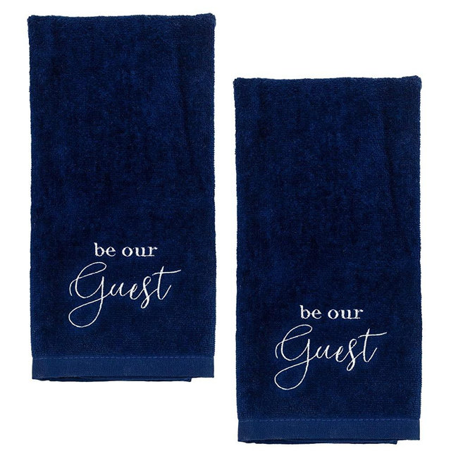 AuldHome Guest Towels (Set of 2, Blue); Be Our Guest Monogrammed Hand Towels