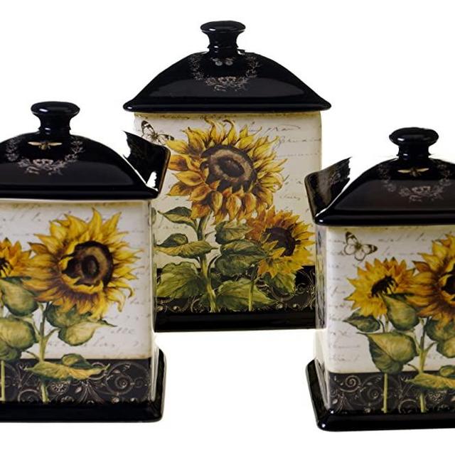 Certified International 3 Piece French Sunflowers Canister Set, 56 oz/60 oz/96 oz, Multicolored