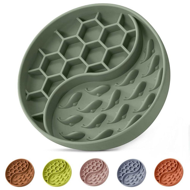 ZOURYNUA Slow Feeder Dog Bowls, Silicone Pet Food Bowls with Suction Cups, Non-Slip Dog Feeding Slow Down Pet Eating Speed for Fast Eaters, Anxiety Relief & Fun Added (Green)