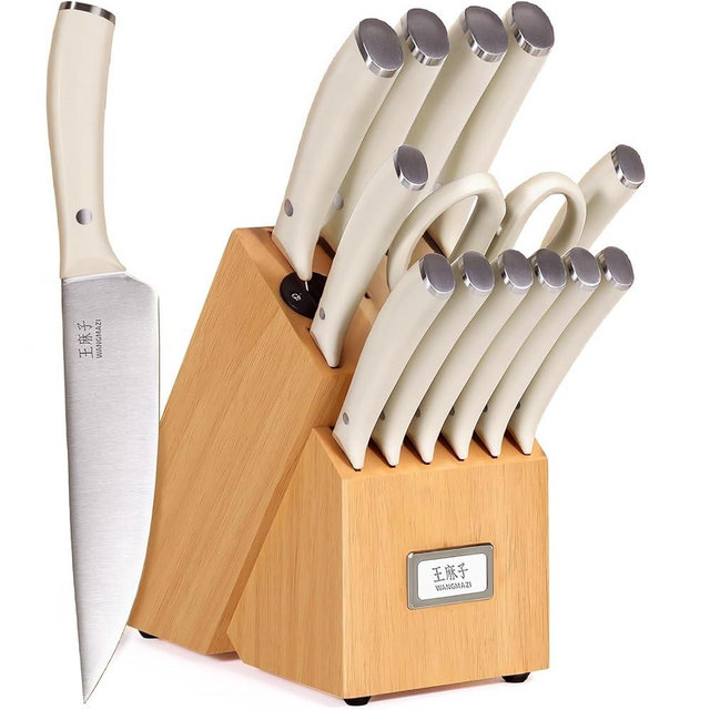 WANGMAZI Newly Updated Sharp Chef Knife Set,High Carbon Stainless Steel Forged,Kitchen Knife Set Ergonomic Handle,Hundreds of Years of Masterful Craftsmanship(15PCS,Ivory)