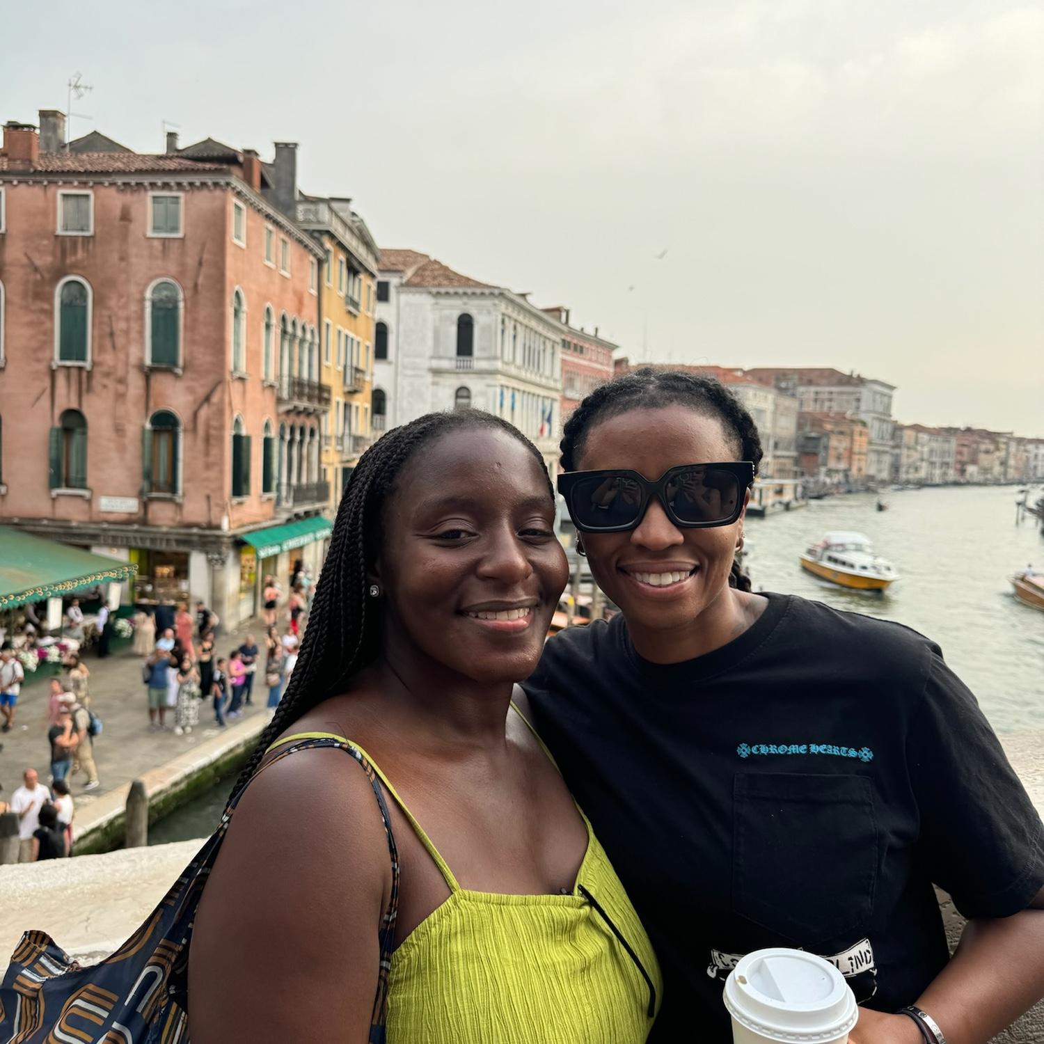 The couple stopping for a quick-flick in  Venice.