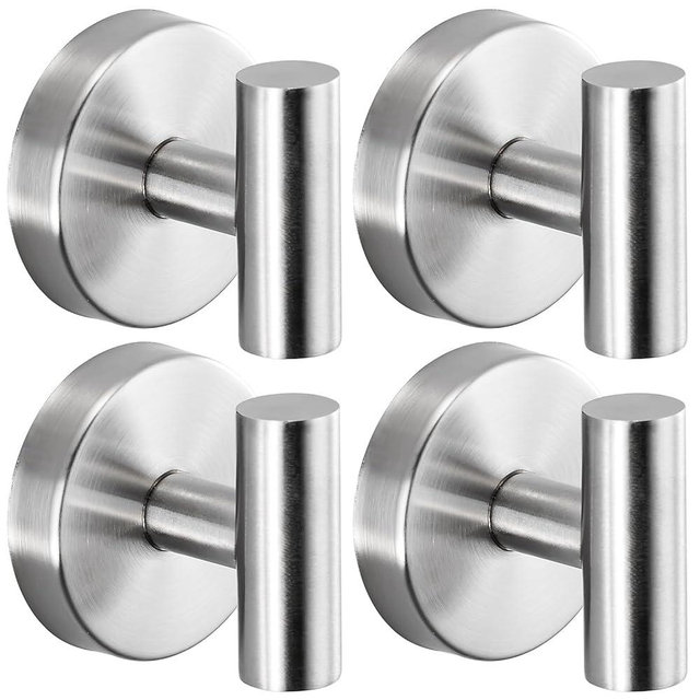 Fenas Suction Cup Hooks for Shower - Bathroom Reusable Hooks for Towels, Robes & Loofah - No-Drill Mounting on Kitchen,Walls,Metal,Glass,Mirrors,Tile & Smooth Non-Porous Surfaces (4, Brushed Nickel)