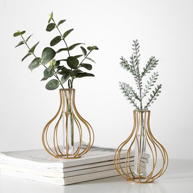 Metal Wire Decorative Glass Tube Vase/Flower Vase Pot/Unique Handmade Home Decor/Living Room Office Table Vase