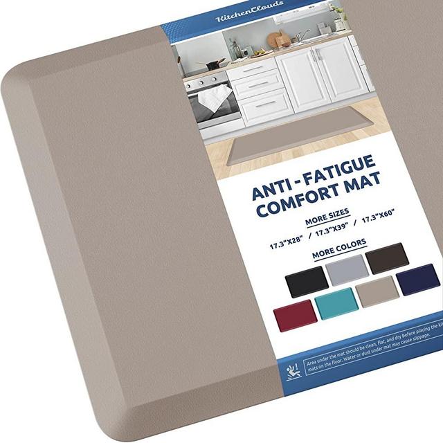 KitchenClouds Kitchen Mat Cushioned Anti Fatigue Kitchen Rug 0.75inch Waterproof Non Slip Kitchen Rugs and Mats Standing Desk Mat Comfort Floor Mats for Kitchen Sink Office (17.3"x39",Khaki)