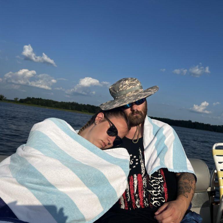 Couple of sleepyheads - Austin's first time at the Koenig's Cabin