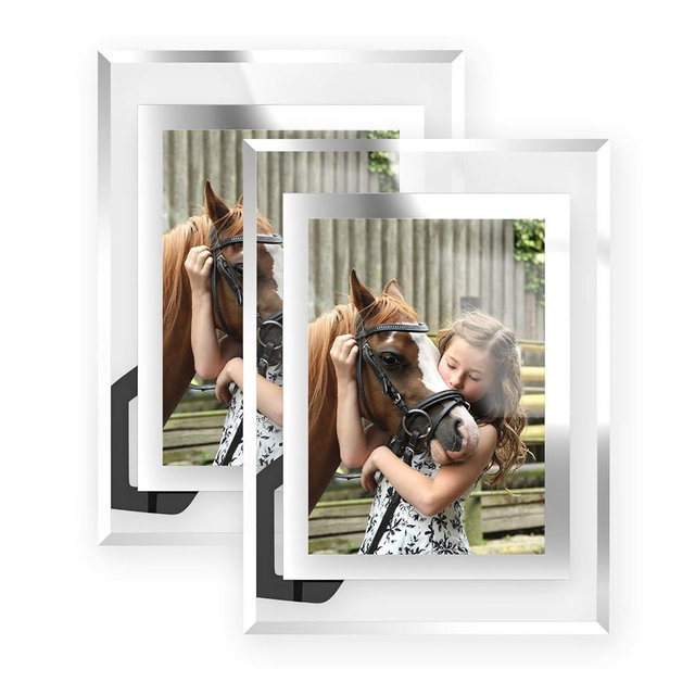 Komimaci 5x7 Picture Frames - 2 Pack Glass Photo Frame for Tabletop/Desktop Display, Horizontal/Vertical Orientation, Silver Finish