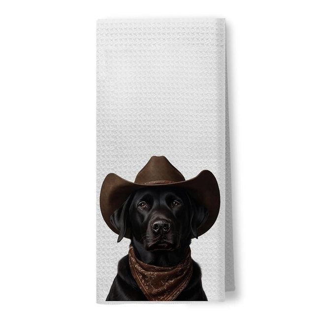 Foritho Funny Cowboy Black Labrador Kitchen Towels, Black Lab Labrador Retriever Gifts Dish Tea Towels for Kitchen Decor, Western Dog Hand Towels for Bathroom Decor, 16x24 Inch
