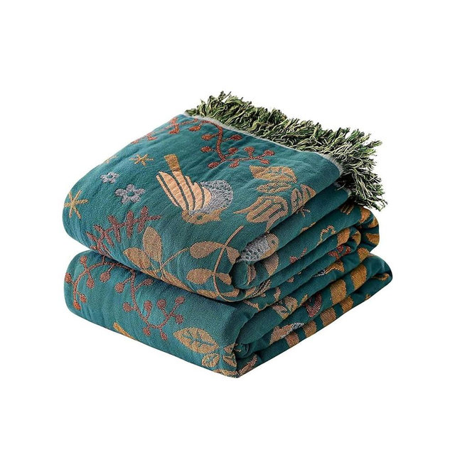 Wzvzss Boho Throw Blanket - 100% Cotton Soft Throw Blanket for Bed, 60"x80" Reversible Breathable Lightweight Spring Blankets, All Seasons Farmhouse Decor Floral Plant Throw Quilt