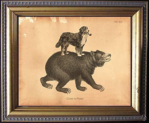 Bernese Mountain Dog Riding Bear Vintage Collage Semi-Matte Photo Print Tea Stained Background dog art dog gift for dog mom gift for her dog novelty gift wall decor art print