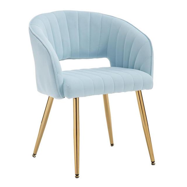 Homedraft Velvet Dining Chairs 1 PC, Modern Accent Chairs with Hollow Back, Upholstered Home Office Desk Chair with Gold Metal Legs, Vanity Chair for Kitchen Living Room Restaurant, Light Blue