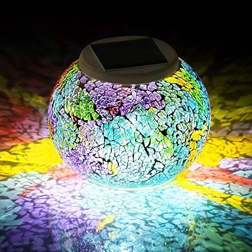 Pandawill Color Changing Mosaic Solar Light, Multi-colored1 Waterproof/Weatherproof Crystal Glass Globe Ball Light for for Garden, Patio, Party, Yard, Outdoor/Indoor Decorations