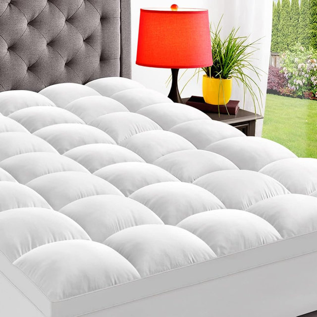 ELEMUSE Super/Olympic Queen Mattress Topper for Back Pain, Extra Thick Mattress Pad Cover, Plush Soft Pillowtop with Elastic Deep Pocket, Overfilled Down Alternative Filling