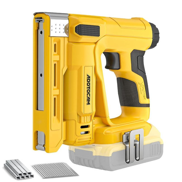 ADOTOCAM Nail Gun for Dewalt 20V Battery (Tool Only), 2 in 1 Cordless Brad Nailer/T50 Crown Stapler, Nail Gun Battery Powered with 2,000PCS Staples and Nails for Upholstery & Family DIY