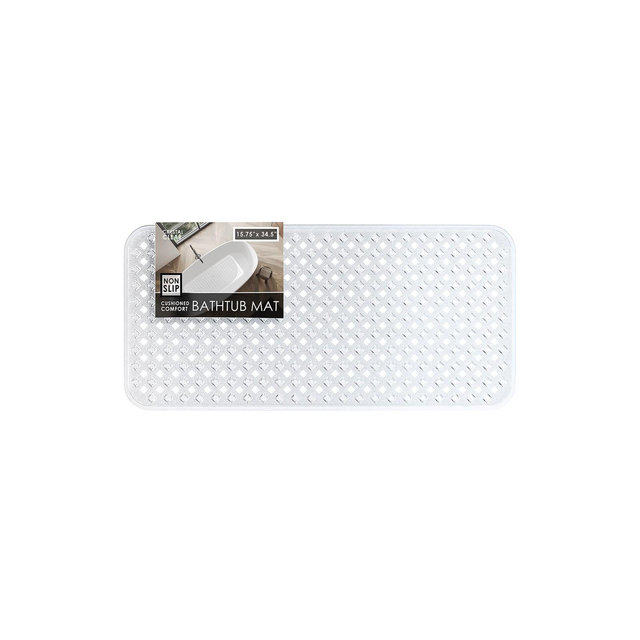 Hearth & Harbor Bathtub Mat - Non Slip Shower Mat with Suction Cups and Drainage Holes, 35"x16" Clear Bathroom Tub Mat for Elderly & Kids