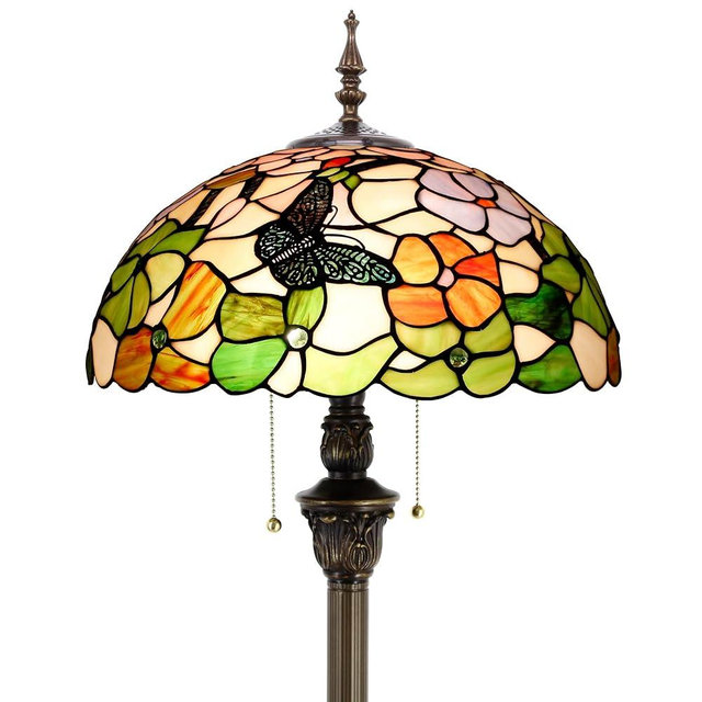 ZJART Tiffany Floor Lamp Stained Glass Lamp Standing Reading Light 16x16x70 Inch for Living Room (Butterfly Flowers)
