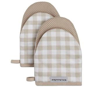 KitchenAid Gingham Mini Oven Mitt 2-Pack Set, Milkshake Tan, 5.5"x8"