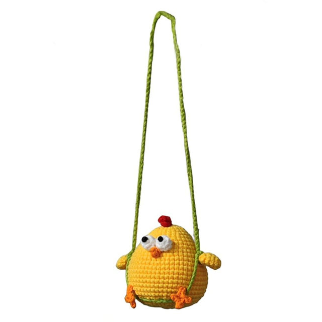 Crochet Chicken Car Accessories for Women Cute Swing Chick Rearview Mirror Hanging Ornament Handmade Chicken Gifts for Crochet Lovers Car Decor Automotive Interior Aesthetic
