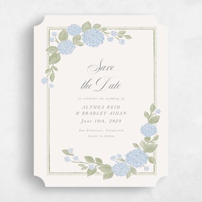 Blue Ticket Wedding Save the Date - Giselda Portrait