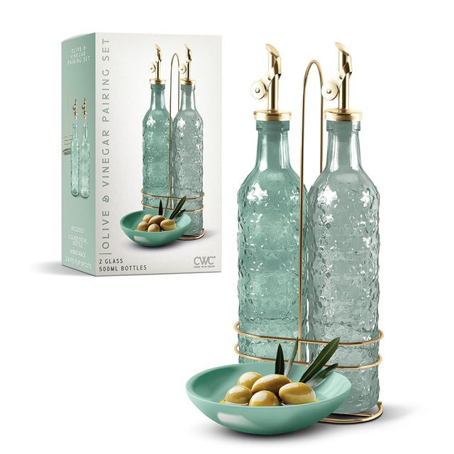 COOK WITH COLOR Glass Olive Oil Bottle Dispenser - 2 Pack- 17oz Oil and Vinegar Cruet - Olive Oil Carafe Decanter for Kitchen