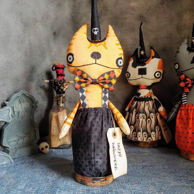 Halloween Cat Doll - OOAK Orange Tabby Cat Doll - Handmade Art Doll - Primitive Halloween