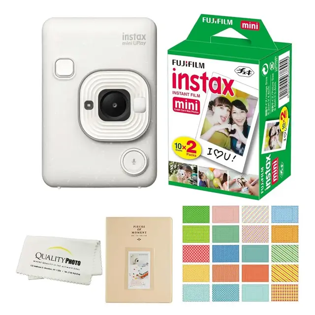 Fujifilm Instax Mini LiPlay Hybrid Instant Camera with 20 Instant Films and Photo Album Plus Stickers Microfiber Cloth
