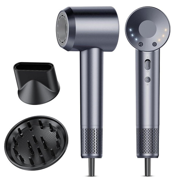 aowoka Hair Dryer, 160000 RPM Professional High Speed Ionic Blow Dryer 500 Million Negative Ions & Heat-Control & Low Noise Hairdryer for Faster Drying, No Heat Damage, Travel with Diffuser（Grey）